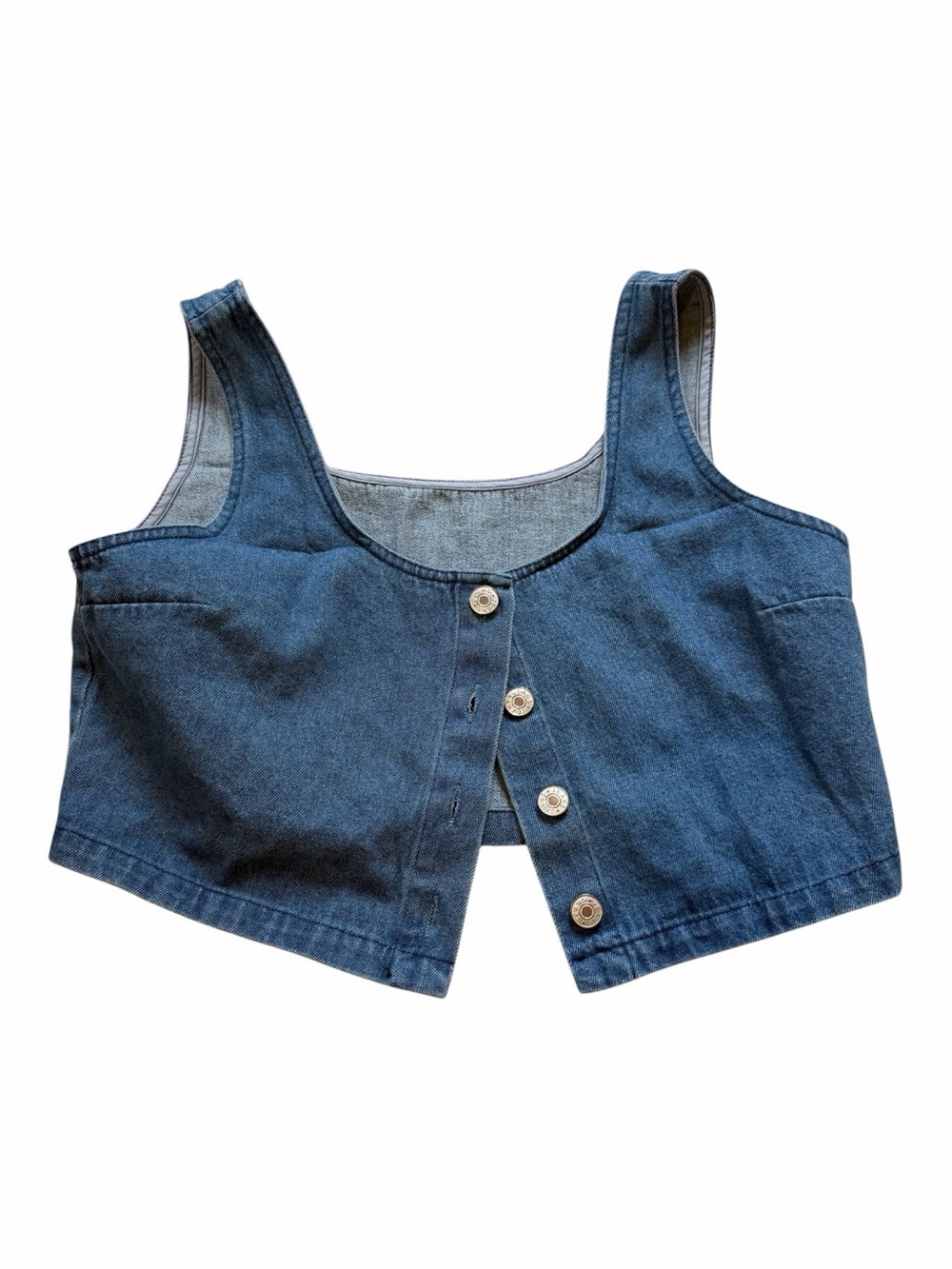 Denim Button-Front Crop Tank Top - Blue